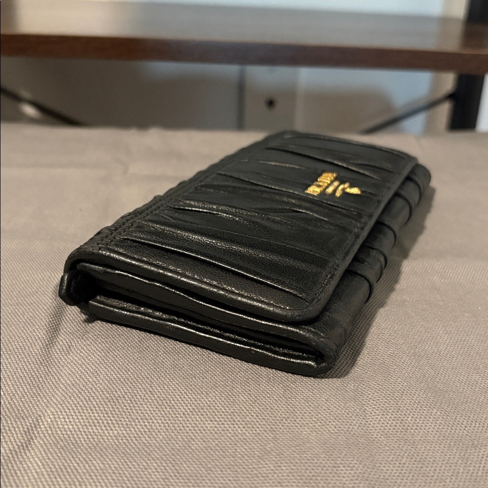 PRADA Ruched Black Long Leather Wallet - Picture 7 of 11